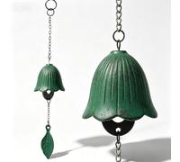 Petit carillon éolien japonais traditionnel porte-bonheur pour l'extérieur, temple de bénédiction, cloche commémorative et condoléances pour intérieur, jardin, terrasse, balcon (feuille verte)