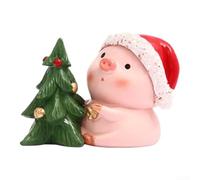 Petit cochon décoratif en résine pour sapin de Noël 4,9 cm | Adorable cochon rose, chapeau de Père Noël, thème festif, construction en résine robuste, accent de bureau