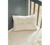 Petit Coussin Gaze De Coton Brodé Blanc Moyen Imprimé Rime TU