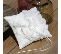 Petit Coussin Mariage Fleur 15x15 cm Crème Ivoire Porte Alliance avec Fleur, Dentelle Ruban Satin