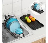 Petit Egouttoir Vaisselle, Egouttoir a Vaisselle Cuisine Extensible, Seche Vaisselle Sur Evier Avec Porte-couverts, égouttoir Compact En Acier Inox, Support De Séchage Pour évier De Cuisine 14''-19''