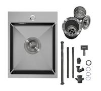Petit Évier Cuisine Acier Inox Noir 30x40cm 1 Bac Encastrable Trou Robinet | Mini Évier Bar Plonge Cuve Noir, Acier Inox 304 30x40cm, Trop-Plein, Siphon Distributeur, Design Moderne Compact