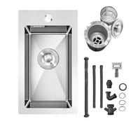 Petit Évier Cuisine Inox 304 28x50cm 1 Bac Encastrable avec Trou Robinet | Petit Mini Évier Bar Cuve Plonge, Trop-Plein, Siphon Distributeur, Acier Inox 304, Design Moderne Compact