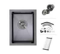 Petit Évier Cuisine Sous-Comptoir 35 x 45, Inox Cal. 16, Noir, Bar, RV, 16G | Évier encastrable à encastrer pour camping-car avec égouttoir à trop-plein