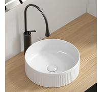 Petit évier de salle de bain rond de 35,6 cm au-dessus du comptoir, évier moderne en céramique blanche pour meuble de salle de bain, lavabo de salle de bain, lavabo artistique