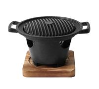 Petit Four à Barbecue Intérieur, Grille Compacte en Bois et Aluminium | Évacuation D’huile, Surface Antiadhésive, Plateau en Bois Inclus, pour Poissons et Saucisses, Repas Familiaux