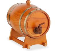 Petit fût en bois Relaxdays, 2,2 l, fût à whisky avec support et robinet, pour le vin et les spiritueux, fût décoratif à schnaps, marron clair