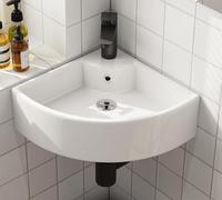Petit lavabo d'angle à bord fin, petit lavabo suspendu, WC, en céramique, montage mural avec trou pour robinet, salle de bain, 46 x 31 cm