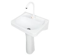 Petit lavabo sur pied en plastique pour salle de bain, 49,6 x 39,3 x 80,9 cm H, installation sans perçage, lavabo autocollant avec trou de robinet pour toilettes, colonne de lavage, évier de