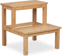 Petit marchepied - 2 marches - En bambou - Charge maximale : 100 kg - Pour enfants et adultes - Dimensions : 40 x 40 x 40,5 cm - Marchepied - Naturel