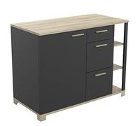 Petit Meuble Buffet Bas pour Salon Ou Cuisine, 1 Porte, 3 tiroirs Et Plan De Travail Intégré en Bois d'ingénierie - Atelier - Coloris Noir Mat & Chêne - 120 x 60 x 92,4 cm