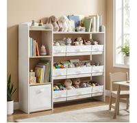 Petit Meuble De Rangement pour Jouets Enfants, Étagère Montessori avec Paniers et Bacs, Chambre d’Enfant, Blanc