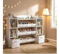 Petit Meuble De Rangement pour Jouets Enfants, Étagère Montessori avec Paniers et Bacs, Chambre d’Enfant, Blanc