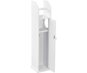 Petit meuble de rangement pour toilettes, avec porte-rouleau de papier toilette et espace de rangement - Armoire de salle de bain étroite en MDF, de couleur blanche