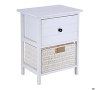PETIT MEUBLE PAULOWNIA/MDF 1 TIROIR BOUTON NOIR ET 1 PANIER PAPIER - BLANC - Tendance