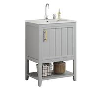 Petit Meuble salle de bain avec vasque -Meuble lavabo main wc et bassin intégré avec étagère -L61 x P47 x H87 cm ,gris