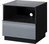 Petit meuble TV ZANTE 50 cm, 1 tiroir, 1 compartiment, noir et gris brillant