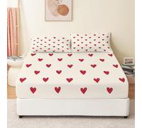 Petit Motif Coeur Rouge Drap Housse 90 x 190 cm Grand Bonnet de 30 cm Rouge Imprimé Housse de Matelas pour Protection de Matelas Épais- Antidérapants Résistant aux Rides