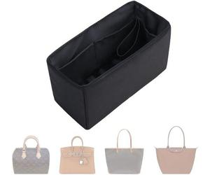 Petit organiseur en nylon noir, plusieurs poches, pliable, aspect soyeux