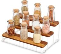 Petit panier à herbes aromatiques en métal et en bois à 3 étages, blanc et couleur naturelle, pour plan de travail