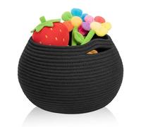Petit panier à linge tressé - Noir - 25 x 21 cm - Rond - Pliable - Polyvalent - Pour linge, serviettes, papier toilette