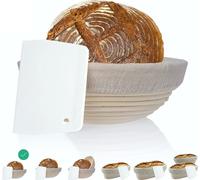 Petit panier de fermentation avec spatule – Le panier de fermentation idéal pour la pâte à pain, en rotin naturel (rond | Ø 22 cm) – avec insert en lin