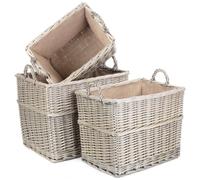 Petit panier de rangement rectangulaire pour bûches en osier doublé de toile de jute