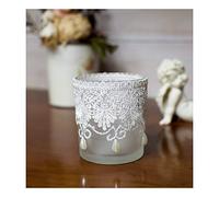 Petit Photophore en Verre Décoré de Dentelles et de Perles Bougeoir Décoratif Shabby Chic