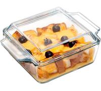 Petit plat à gratin d'1 litre pour 1 personne, plat à gratin carré en verre avec couvercle, adapté au micro-ondes et au four.