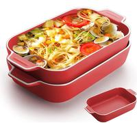 Petit plat à gratin, lot de 2, plat rectangulaire 22 x 12 cm, mini-plat à gratin pour portions individuelles, gratins et légumes, rouge