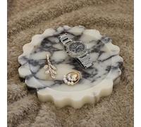 Petit Plateau Rond festonné en marbre Naturel de 16 cm pour Table de Chevet, Commode - Plateau à Bijoux pour Femme (Alto calacatta)