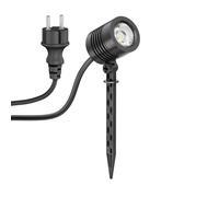 ledscom.de Petit projecteur de jardin LED avec piquet de terre TARL pour l'extérieur, IP65, fiche, noir, 4,3 W, 340lm, blanc chaud