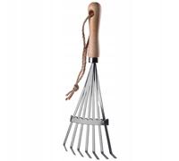 KADAX Petit râteau en métal, râteau avec manche en bois, râteau à feuilles, râteau à gazon pour jardin, râteau de jardin, râteau à main, petit éventail (7 dents) K3502