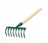KADAX Petit râteau manuel en métal avec manche court en bois pour le jardinage, râteau de jardin durable pour ameublir le sol et enlever les mauvaises herbes (vert, 8 dents)