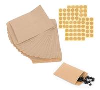 Petit Sachet Kraft, 100 PCS 9 x 13 cm Mini Sacs en Papier Kraft, Mini sacs en papier kraft à remplir avec 100 Autocollants Sachet Kraft Petit Papier de Bonbon Pochette pour Mariage Noël Sac Cadeau