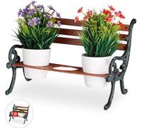 Petit support à plantes en fonte et bois pour 3 pots de 9 cm de diamètre, couleur brun-vert