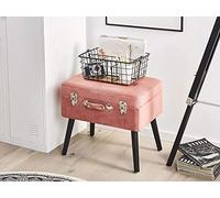 Petit Tabouret Moderne et Glamour en Velours Rose avec Rangement en Forme de Valise Design Tendance et Style Rétro Beliani