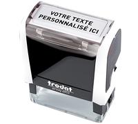 Petit tampon encreur spécial textile personnalisable avec votre propre texte, Trodat Printy 4910, dimensions : 26 x 9 mm, pour 2 lignes de texte, encre noire incluse, rechargeable, monture blanche