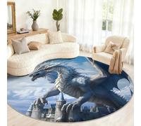 Petit Tapis Rond Lavable pour Chambre d'enfant, Salle de Jeux, Table Basse, décoration d'intérieur - Motif Dragon - Château Gothique - 60 cm