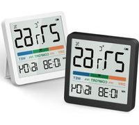 Petit thermomètre et hygromètre numérique avec horloge et écran pratique - Appareil de mesure de la température et de l'humidité d'intérieur avec capteur (noir et blanc)