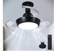 Petit ventilateur de plafond avec éclairage et télécommande,lampe-ventilateur à culot E27 avec 3 pales rétractables,ampoule LED