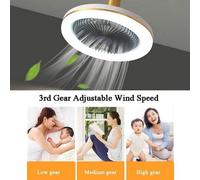 Petit ventilateur de plafond silencieux avec éclairage LED et plafonnier E27, 30 W, plafonnier avec ventilateur, chambre à coucher, lampe de ventilateur de plafond à intensité variable, minuterie, écl