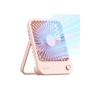 Petit ventilateur JISULIFE de bureau rechargeable, pliable à 180°, USB 4 vitesses réglables, silencieux et puissant - Rose