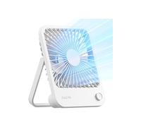 Petit ventilateur JISULIFE de bureau rechargeable, pliable à 180°, USB 4 vitesses réglables, silencieux et puissant - Blanc