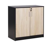 Petite Armoire à 2 Portes Noir et Bois Clair 80 cm en Panneaux Particules Bois Z