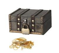 Petite Boite en Bois de Rangement avec Couvercle, Coffre Trésor Pirate Vintage avec Cadenas, Boîte pour Bijoux Maison, 15 x 12 x 7,5 cm
