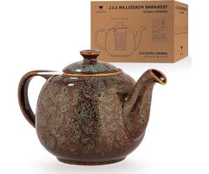 Petite bouilloire à thé avec filtre, vert d'eau, porcelaine, 1,1 l