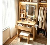 Petite coiffeuse avec miroir et tabouret, 3 lumières LED réglables, étagère, 2 tiroirs et 6 compartiments, support COIFFEUSE