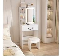 Petite Coiffeuse Moderne avec Miroir LED, Table de Maquillage Compacte, Coiffeuse avec Miroir et Tabouret, pour Petits Espaces