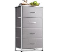 Petite commode avec 4 tiroirs - Petite commode avec tiroirs recouverts de tissu - Structure en acier robuste - Plateau en bois - Dimensions : 40 x 30 x 80 cm
